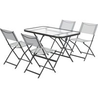 Conjunto de Mesa y 4 Sillas de Jardín Plegable con Mesa de Vidrio Templado Estilo Moderno para Terraza Patio Gris