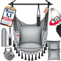 KESSER® Silla Colgante con 2 Cojines Portavasos & Bandeja para Libros - Safari XXL Silla Colgante para Adultos & Niños Hamaca hasta 150 kg Asiento Colgante Gris