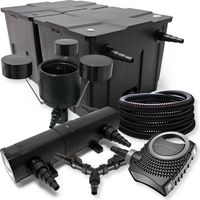 SunSun Komplettset: CBF-350B Teichfilter bis 60000 L Teichfilteranlage, NEO10000 Teichpumpe 10000l/h 80W, CUV-224 Teichklärer 24W, 25m Teichschlauch 25 mm, CSP-250 Skimmer 2500l/h 45W, Y-Verteiler