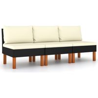 vidaXL Middle Sofas 3 pcs Poly Rattan and Solid Eucalyptus Wood