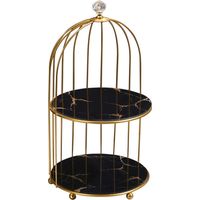 Étagère de rangement pour cages à oiseaux - Cage à oiseaux à double niveau - Noir et or