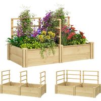 Letto per Orto con 3 Tralicci e 2 Fioriere in Legno di Abete con Fondo Aperto, 119x62.5x64 cm, color Legno