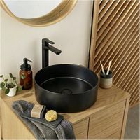 Lavabo da appoggio rotondo in acciaio inox nero, 36 cm, con piletta di scarico abbinata
