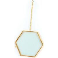 Cadre en verre vintage - hexagone avec chaîne métallique - 15 x 13 cm