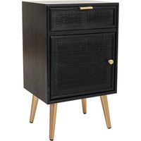 Table de chevet bois et cannage noir style contemporain élégant - noir cannage et pieds dorés
