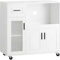 Sobuy – Buffet de cuisine sur roulettes 88,5x40x89 cm – Rangement micro-ondes avec 3 portes, 1 tiroir, étagère réglable – MDF E1 et verre trempé – FSB78W