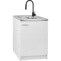 Meuble de Cuisine 60x60 - Blanc - Avec Évier et Robinet Noir Flexible - Gain de Place