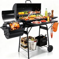 Barbecue charbon avec fumoir déporté, barbecue au charbon doté d'une vaste surface de cuisson, Combiné barbecue-fumoir en forme de tonneau pour terrasse, jardin, camping et fêtes en plein air