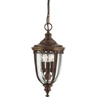 Lampe d'extérieur chaîne lanterne suspension acier verre D 21,6 cm 3 flammes bronze