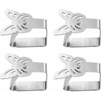 Pinces À Nappe - Acier Inoxydable - Motif Papillon - Pour Table Intérieure Et Extérieure - Lot De 4