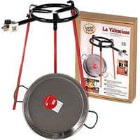38cm polierte Paellapfanne mit Stativ und 300mm Gasbrenner. vaello