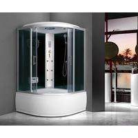 Sanitaire – Combiné bain-douche avec hydromassage – Dimensions L130 x l130 x H215 cm – Verre noir 5 mm – Portes coulissantes – Éclairage intégré