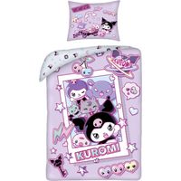 Funda de edredón Kuromi 140 x 200 cm con funda de almohada 70 x 90 cm - Ropa de cama para niños y adolescentes - 100% microfibra súper suave - Diseño reversible, lila y rosa