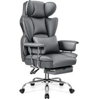 Chaise de Bureau Ergonomique avec Repose-Pieds et Soutien Lombaire - en Cuir synthétique - avec Soutien Lombaire et Dossier Haut - Chaise de Bureau Confortable - Gris