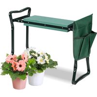 Wolketon Panca da giardino pieghevole 2 in 1 con inginocchiatoio in schiuma EVA, struttura in acciaio 150 kg, seduta confortevole con borsa porta attrezzi rimovibile