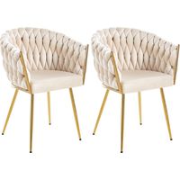 Set 2 Sedie per Sala da Pranzo e Ufficio in Velluto Beige Sedia Ergonomica