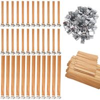 100 Pcs Meche Bougie Bois avec 50 Base, Naturel Mèche de Bougie en Bois Trimmable, pour DIY Fabrication de Bougies