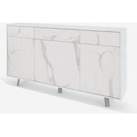 Credenza moderna 3 ante 3 cassetti da soggiorno Velbruk - Effetto marmo bianco