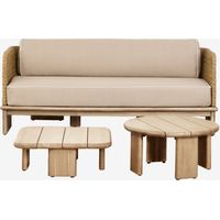 Set da salotto con divano a 3 posti e 2 tavolini in rattan e legno di acacia Famara SKLUM