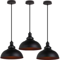 Lustre Suspension Industriel Rétro E27 Lampe Plafonnier Abat-jour Fer Suspension Luminaire Réglable Noir Ø29CM - 3Pcs