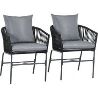 Ensemble meuble de jardin, Conjunto de duas cadeiras de jardin avec coussins, supporte jusqu'à 120 kg, avec assentos curvos de estilo boémio., meuble extérieur, design moderne