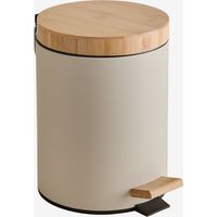 SKLUM Mülleimer mit Pedal aus verzinktem Stahl und Bambus Sosua Beige Tapioca