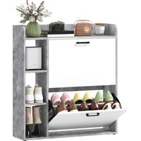 Scarpiera Slim con 2 Cassetti Ribaltabili e 3 Vani Aperti, Capacità 15 Scarpe, 83x24x90.5 cm, Grigio
