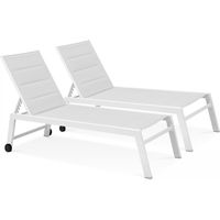 Oviala – Lot de 2 bains de soleil empilables en aluminium et textilène – Dossier inclinable 5 positions – Dimensions 169x65cm – Poids 8,5kg