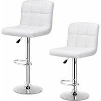 Lot de 2 tabourets de bar en cuir PU pivotant Hauteur réglable avec dossier pour petit déjeuner, bar, comptoir, Blanc