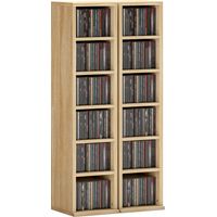 Set 2 Mobili Porta CD con Ripiani Regolabili per 204 CD , 21x22.5x88.5 cm, Rovere