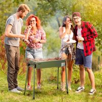 Barbacoa de Carbone avec 2 Parrillas de Acero Inoxidable Barbacoa Portátil avec 2 Especieros para Camping 94x39x70 cm Vert