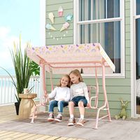 Balançoire extérieure 2 places pour enfants avec pare-soleil réglable et ceintures de sécurité, 112 x 75 x 120 cm, rose