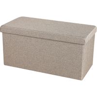 Banquette coffre de rangement tissu gris sable aspect lin 76x37.5x37.5cm