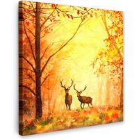 Canvas Print Nature - Oil paint - Deer - Animals - Autumn - Orange 50x50 cm