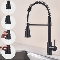 Mitigeur Cuisine avec Douchette Noir, MEEJEE Robinet de Cuisine à Ressort Robinetterie de Cuisine Rotation 360° Robinet d'Evier 4 Jets au Choix en Laiton Noir