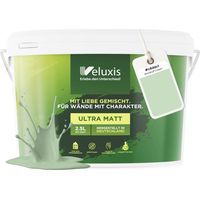 Peinture murale vert gris clair vert menthe mate pour intérieur – pouvoir couvrant classe 1, sans COV, sans apprêt, à faible écoulement – salon et chambre – 2,5 L – Veluxis (Woodruff Cream)