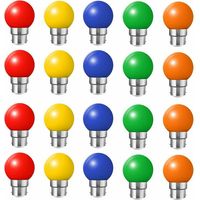 GABRIELLE Confezione da 20 lampadine LED colorate B22 da 2 W, attacco a baionetta, rosso, giallo, arancione, verde, blu, infrangibili (equivalenti a 20 W)