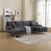 Canapé modulable 4 places,Grand canapé sectionnel moderne en forme de U en avec sièges doubles inclinables,Avec coussin de dossier, chenille,Grise