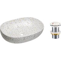 Vasque à poser ovale 60x41,5 cm blanc moucheté multicolore avec bonde clic clac
