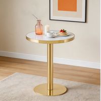 Table d'appoint ronde avec cadre en acier inoxydable doré, plateau effet marbre