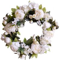 FLITI Door wreath illuminates decoration, door wreath illuminates front door, decoration for wedding/birthday/living room, 1 piece (40 cm, milky white peony)