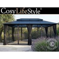 Pavillon Santa Ana Steel+ mit Vorhängen und Moskitonetz, 3,65x6m, Schwarz - Dancover