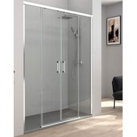 Mampara Ducha Frontal 2 puertas 2 fijos Cristal Templado 6mm Antical Transparente Altura 195cm Perfil Cromo Brillo 200 cm (Adaptable 197-202cm)