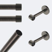 Kit de tringle à rideaux Carbone 150cm Diam.20mm Embout Capuchon - Fixation Mur - Boulet