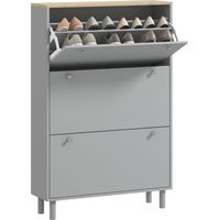 Shoe cabinet for 24 pairs with 3 fold-down drawers and adjustable shelves, 80x23.5x121cm, gray