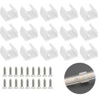 Clips de fixation blancs pour rubans LED, paquet de 50, supports de fixation pour néons LED, vis incluses, adaptés aux rubans néons LED en silicone de 12 mm à 14 mm.