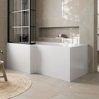 L Shaped Shower Bath Front Side Panel Modern Bathroom White Gloss MDF 1700mm