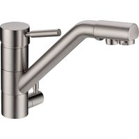 Robinet mitigeur 3 voies nickel brossé – Tuyau indépendant pour eau purifiée – Canne orientable 360° – Hauteur 213 mm – Waterconcept