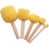 Brush Foam - Round Sponge Tip - For Dot Art Stippling Stenciling - Wooden Handle - Set Of 12