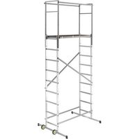 Hailo – Échafaudage roulant aluminium 4.5m – Pour travaux en extérieur – Montage rapide – 2 roues stabilisatrices – 9475901